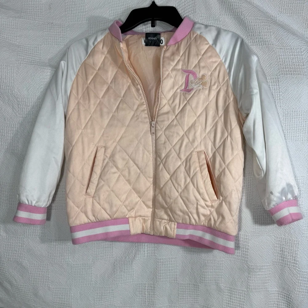 Disneyland Pink and White Quilted Kids Jacket Size‎ 9-10 Full Zip Mickey Mouse